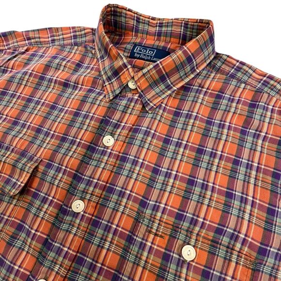 Polo Ralph Lauren Shirt Mens XXL Plaid Elbow Patches Chest Pockets Preppy - Picture 1 of 11